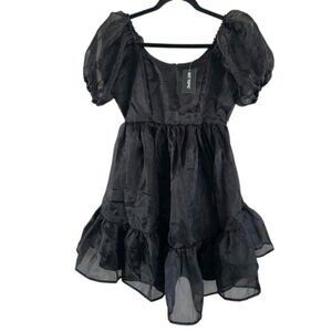 Thorn & Fable Hot Topic Chiffon Black Mini Dress NWT Goth Puff Sleeve Sz Small